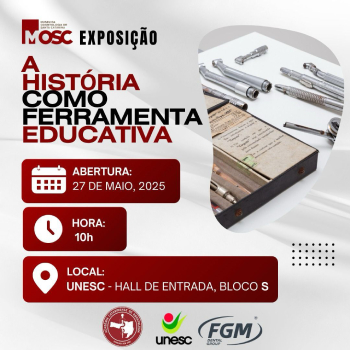 Convite para exposição “A história como ferramenta educativa”, dia vinte e sete de maio, às dez horas.